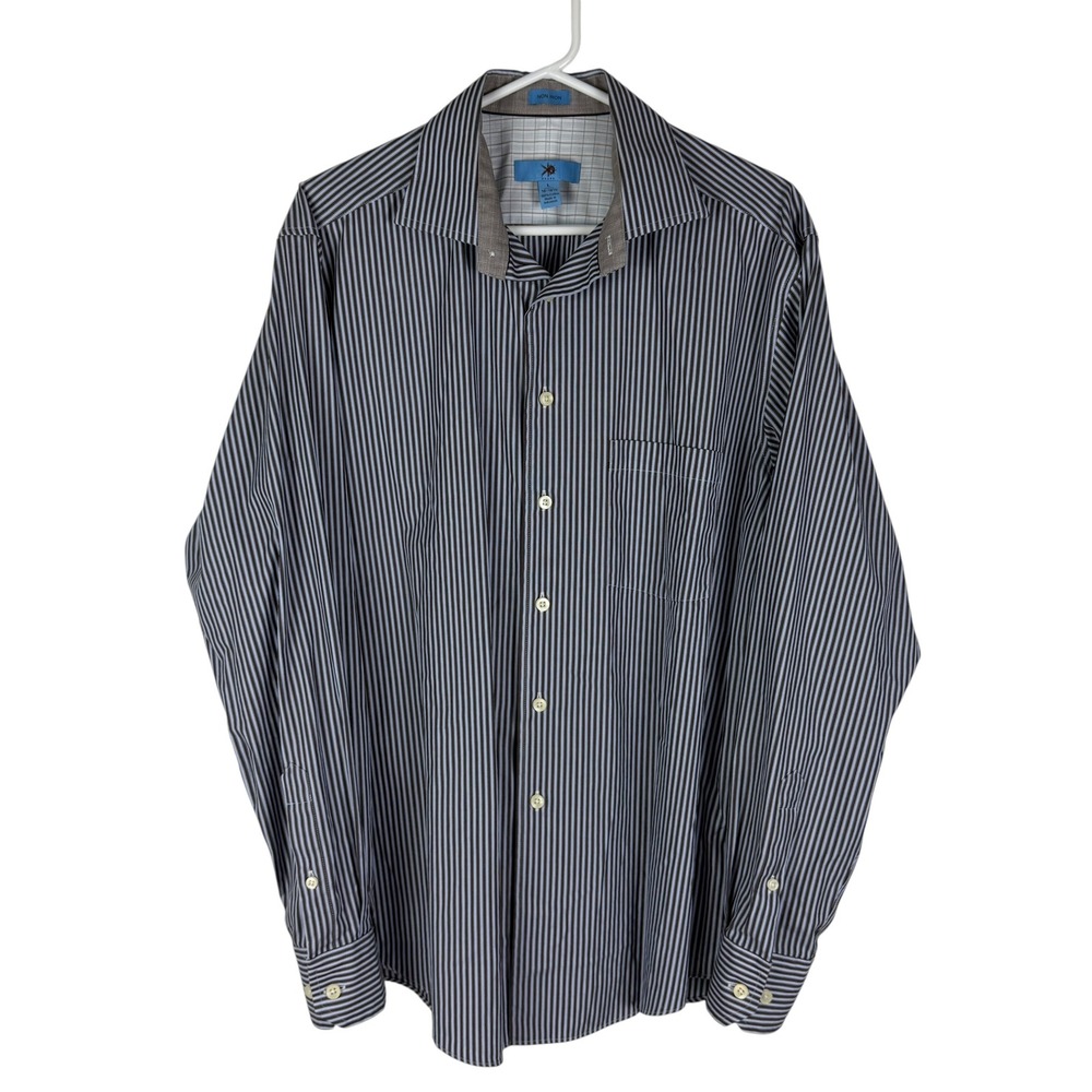 Egara Men's Large 16.5‎ Striped Long Sleeve Button Down Shirt Brown Blue